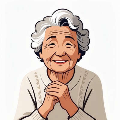 Elderly Asian woman praying illustration