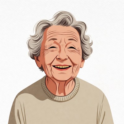 Elderly Asian woman smiling happily
