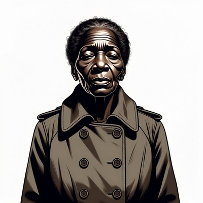 Elderly African-American woman in trench coat