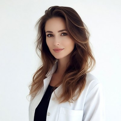 Woman in white lab coat