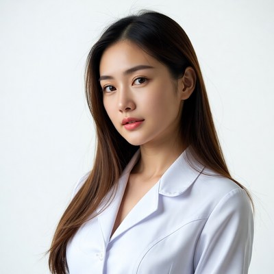 Asian woman in white coat