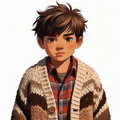 Anime boy in cardigan and plaid shirt