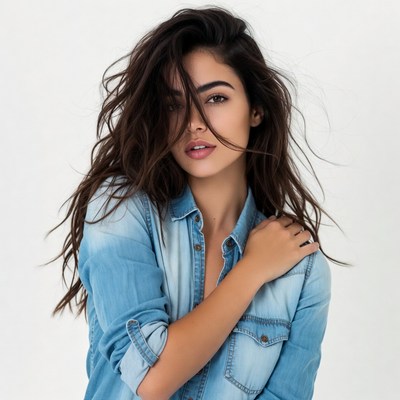 Woman in blue denim shirt