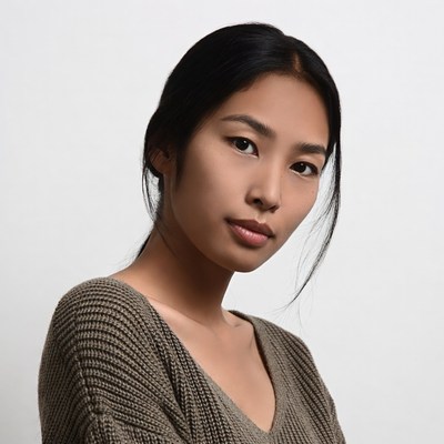 Asian woman in brown sweater
