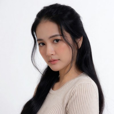 Asian woman in beige sweater