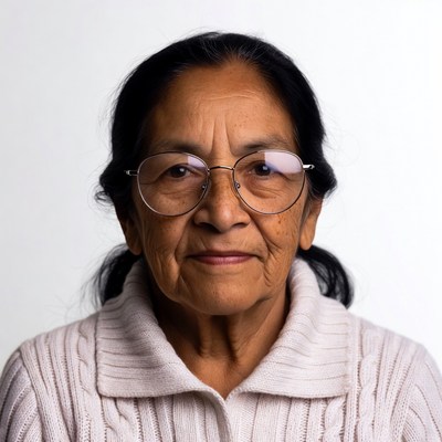 Elderly Asian woman wearing glasses