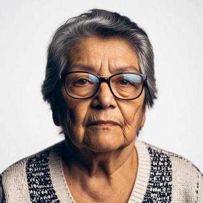 Elderly Asian woman with glasses