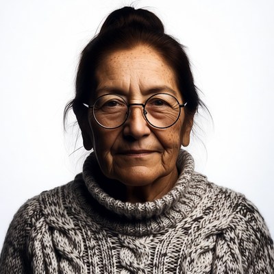 Elderly woman wearing glasses and turtleneck