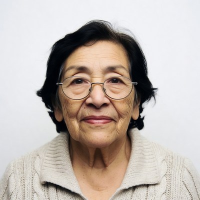 Elderly Asian woman smiling with glasses