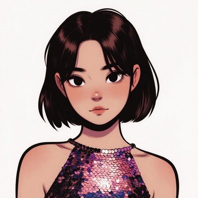 Asian girl in pink sequin dress