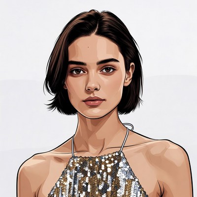 Woman in sequin halter top