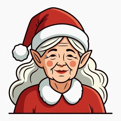 Elderly woman elf in Santa hat