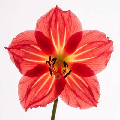 Red Amaryllis Flower on White Background