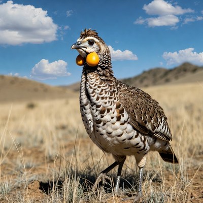 Quail with orange wattles in grassland