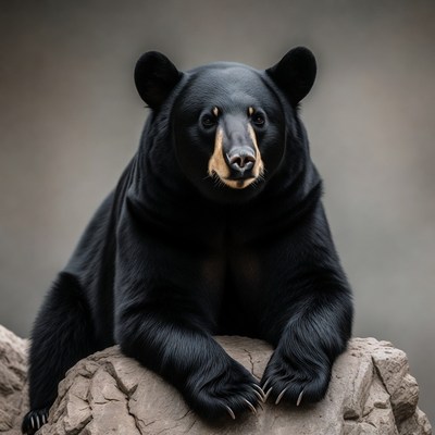 Black bear sitting on rock