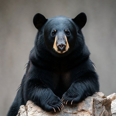Black Bear Sitting on Rock