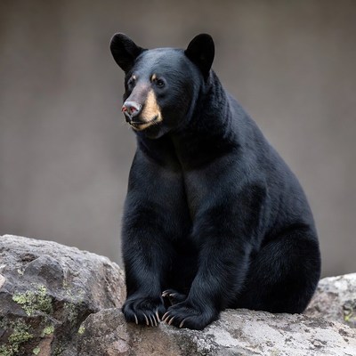Black bear sitting on rock