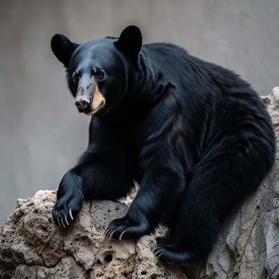 Black bear sitting on rock