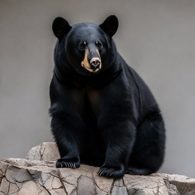 Black bear sitting on rock