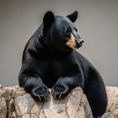 Black bear sitting on rock