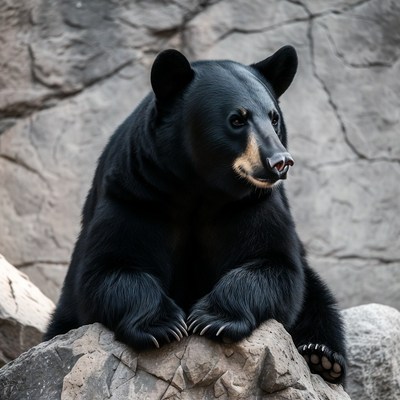 Black bear sitting on rock
