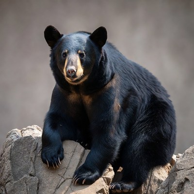 Black bear sitting on rock