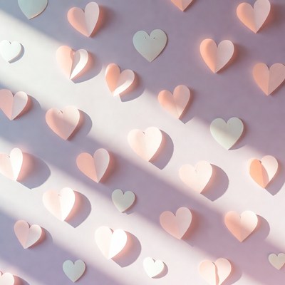 Pink paper hearts on purple background