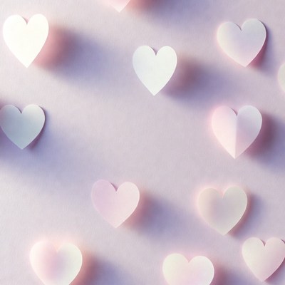 Pink paper hearts on purple background