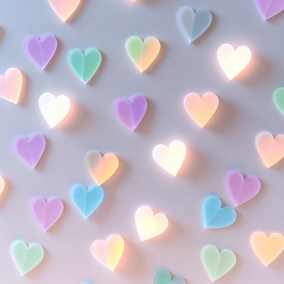 Colorful Neon Hearts on Pastel Background