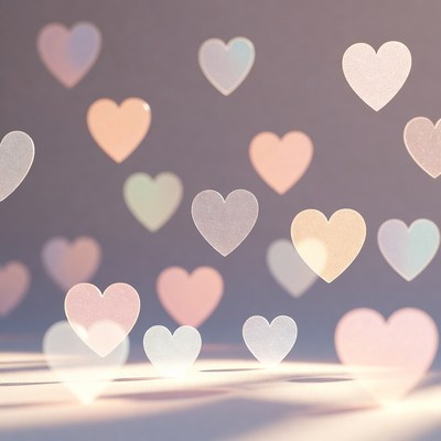 Floating pastel bokeh hearts