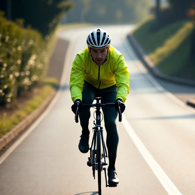 Man cycling on winding road