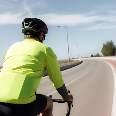 Cyclist riding bike on curved road