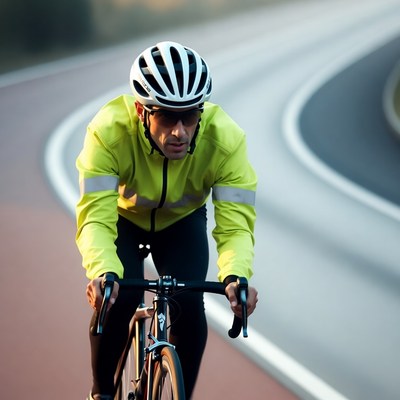 Man cycling on curvy road