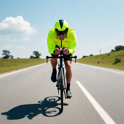 Man cycling in triathlon on road
