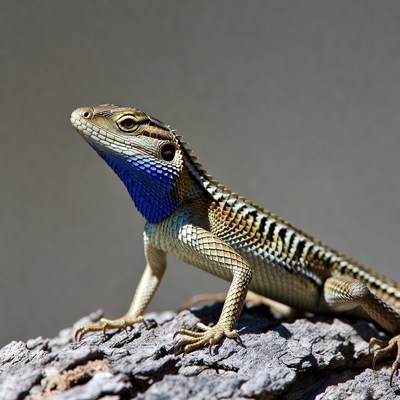 Lizard with blue throat on wood