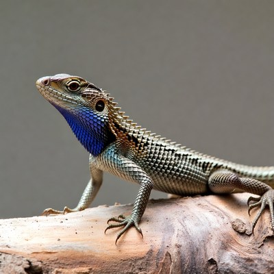 Lizard with blue throat on wood