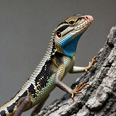 Colorful Lizard Climbing Tree Bark