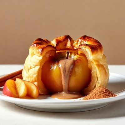 Baked Peach Pastry with Cinnamon Sauce