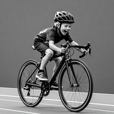 Boy racing on bicycle