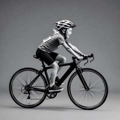 Girl racing on bicycle