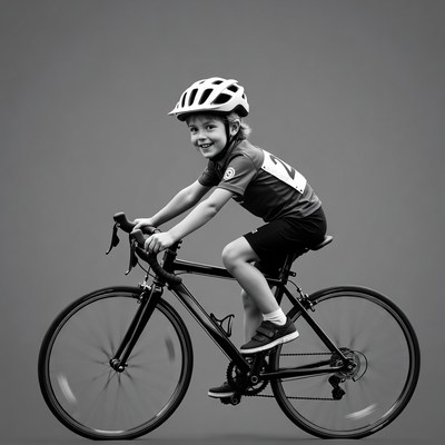 Boy riding racing bike