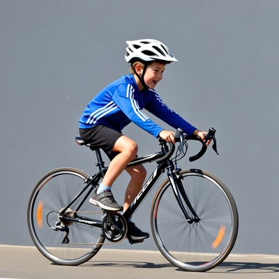 Boy riding bike with helmet