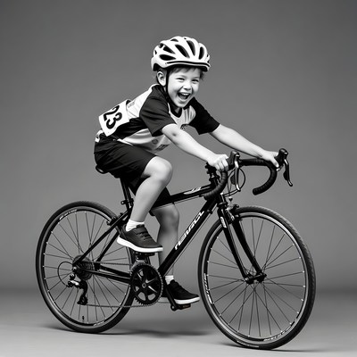 Asian boy riding racing bike