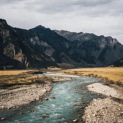 Mountain River Flowing Through Autumn Valley