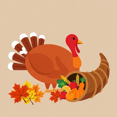 Thanksgiving Turkey Cornucopia Illustration