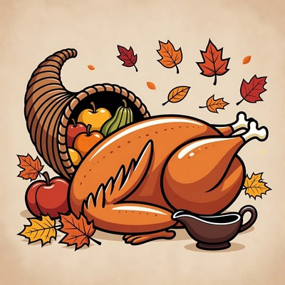 Thanksgiving Cornucopia with Turkey