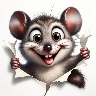 Cute cartoon mouse peeking through torn paper