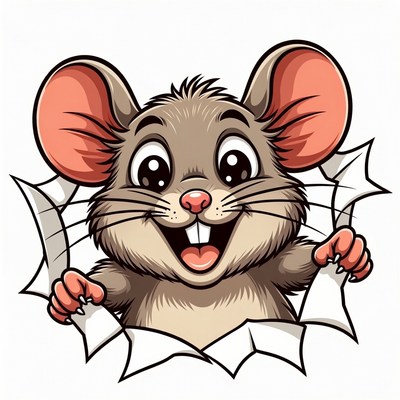 Cartoon mouse tearing paper