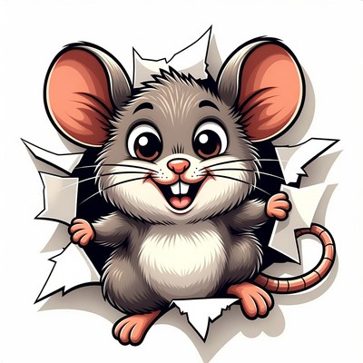 Cute mouse popping through paper