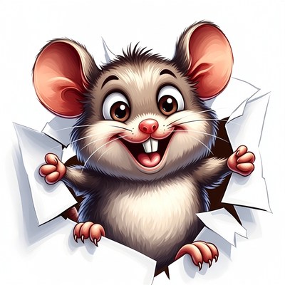 Cute cartoon mouse peeking through paper